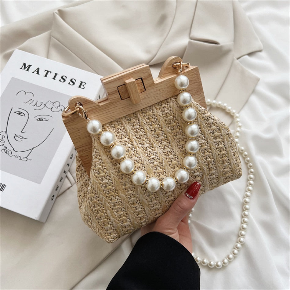 Bolsa De Palha Artesanal Com Pérolas