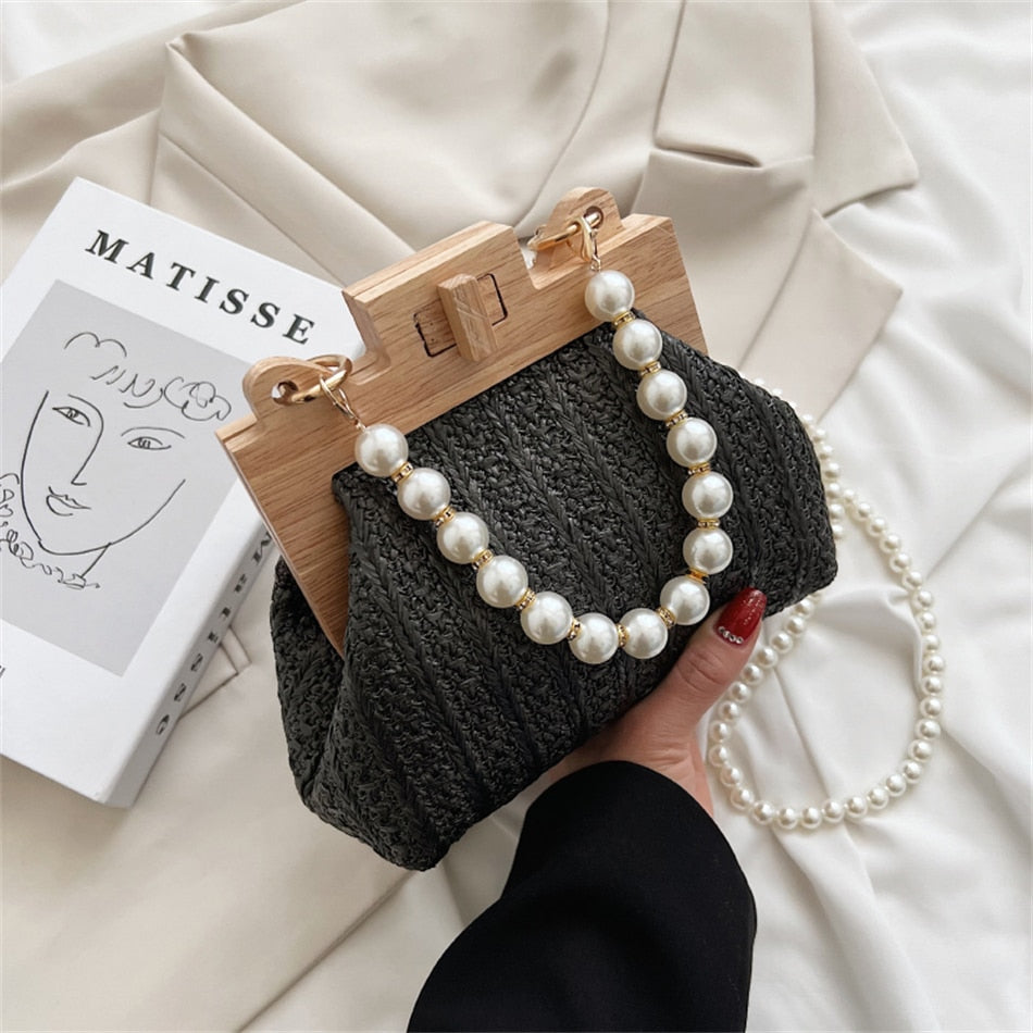 Bolsa De Palha Artesanal Com Pérolas
