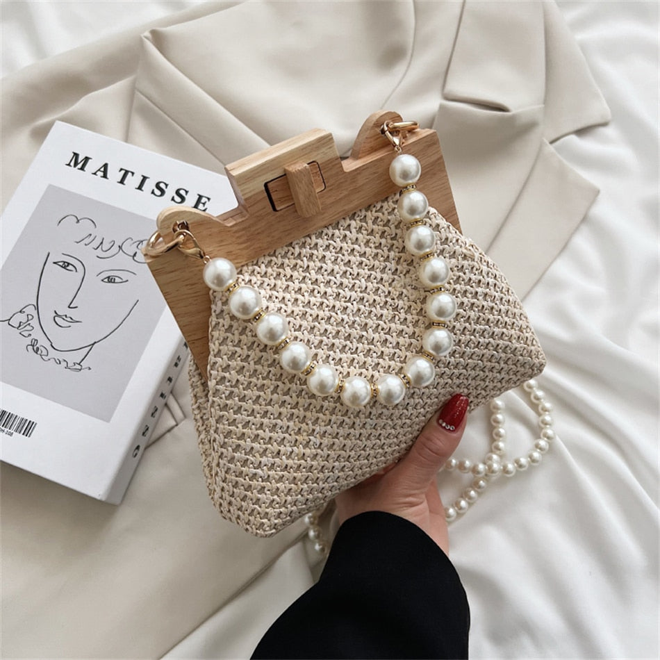 Bolsa De Palha Artesanal Com Pérolas