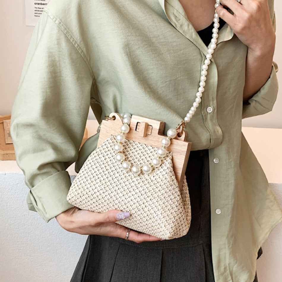 Bolsa De Palha Artesanal Com Pérolas