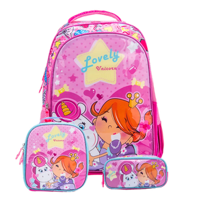 Mochila escolar Bolsa resistente à prova 'água com lancheira e estojo Kit 2025