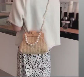 Bolsa De Palha Artesanal Com Pérolas