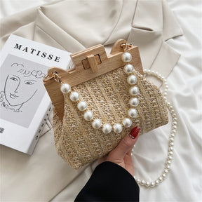 Bolsa De Palha Artesanal Com Pérolas