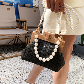 Bolsa De Palha Artesanal Com Pérolas